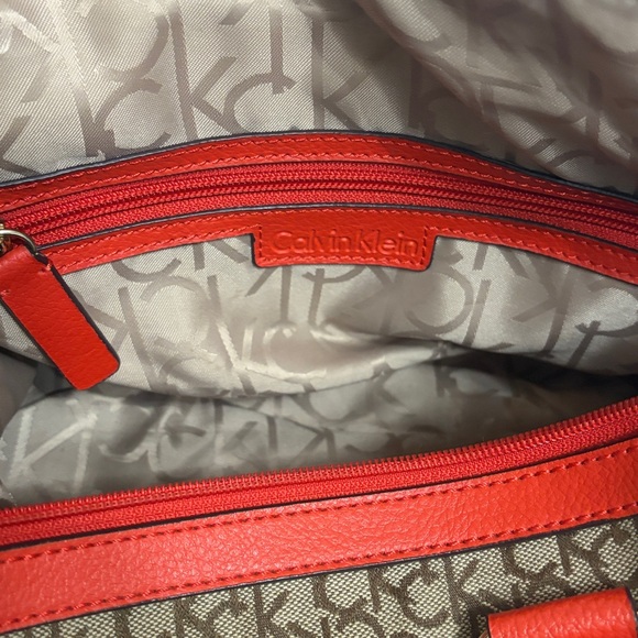 Calvin Klein Tan Monogram Bag with Red Trim - Picture 13 of 13
